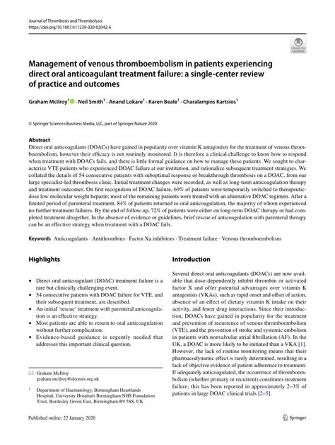 Treatment Failure in Patients Receiving Direct Oral .